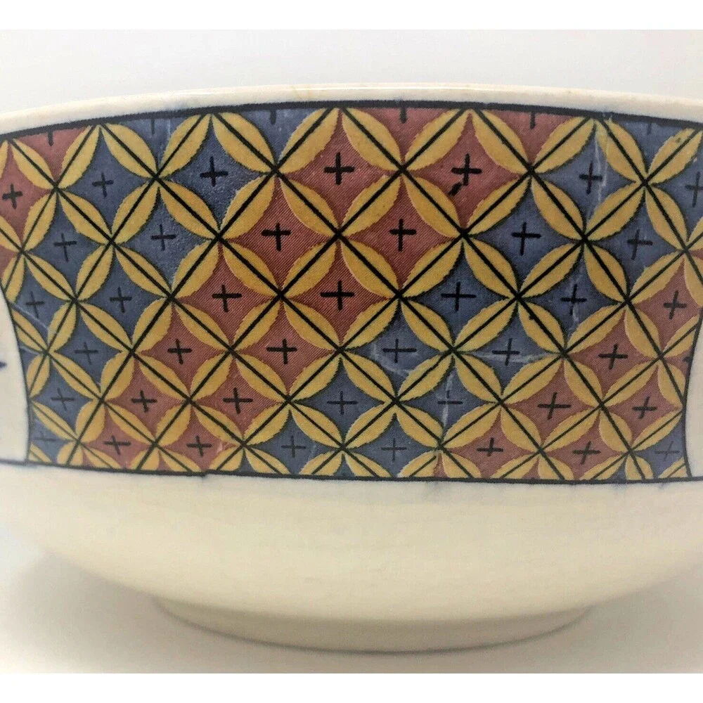 Japanese Arita Imari Bowl Blue Cream Gold Flowers Birds Vintage Porcelain 9 3/4